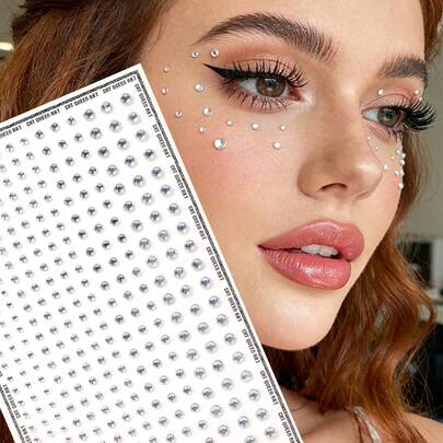 STARTTOOS 3D银白色闪亮透明水晶珍珠装饰水钻贴纸，适用于眼部、指甲、面部装饰，适用于音乐节、嘉年华、情人节、Y2K风格派对、日常装饰、化妆派对、舞会等场合，可用于头发、眼睛、面部、身体装饰。