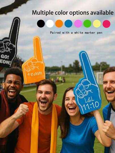 1个超大号指套（含白色记号笔），巨型比赛日适用，多色指套及DIY信息，适用于比赛日、活动、婚礼手指、学校活动、大型活动等场合。
