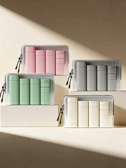 6 Piece Travel Set Shampoo Body Wash Lotion Cream Bottles, Empty Cosmetic Containers For Toiletries, Portable Organizer Kit