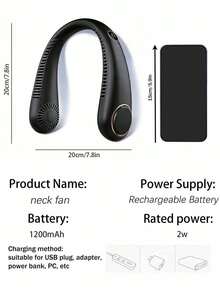 New Portable Neckband Fan, Bladeless Neck Fan With 5 Adjustable Speeds, Digital Display, USB Rechargeable, Suitable For Gifts, Outdoor, Sports, Travel, Office, Home - Neck Fan - View 3