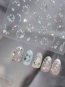 1片Y2K金属星心美甲贴纸，美甲师必备，5D立体浮雕工艺，酷炫的金属银色星星搭配闪亮爱心和蝴蝶结美甲贴花，自粘式美甲贴纸，DIY美甲，优雅女士礼物，甜美Y2K美甲装饰 - 淺粉色 - 查看 8