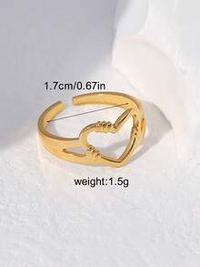 1 chiếc nhẫn hình trái tim bằng thép không gỉ mạ vàng 18K phong cách hip hop, thích hợp cho nữ giới đeo hàng ngày, hẹn hò, làm quà tặng Ngày của Mẹ. - Vàng - Xem 2