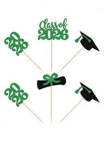 24pcs/12pcs 2026 Graduation Cupcake Toppers, Shiny 2026 Graduation Cap Mini Food, 2026 Graduation Party Mini Cake Decorations, Diploma, 2026 Graduation Cap Set, Party Decorations. Graduation Theme Party, 2026 Graduation Theme Cupcake Party (Dark Green) - Green - View 7