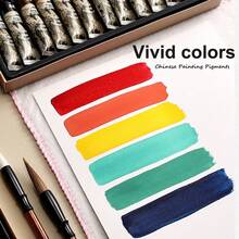 Set de 24/12 colores de pigmentos sólidos para pintura china, colores vibrantes, textura de pasta fina, set de pigmentos de acuarela, alto contenido de pigmento, pigmentos minerales, adecuado para principiantes, manualidades, pintura de paisajes, pintura de tinta china - Kit de pigmentos sólidos - Ver 4