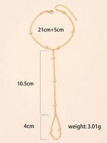 1pc Fashion Pearl Chain Finger Ring, Delicate Bracelet Suitable For Daily Wear By Women (Random Bead Count) - Gold - View 5