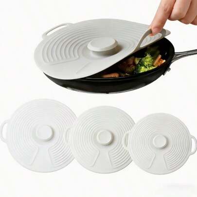 3pcs Silicone Dual Handle Suction Lid Set, Suitable For Microwave & Stovetop, Reusable Covers For Bowls, Plates, Pans & Cups, Dishwasher , Non-Stick Lid For Hot Dishes