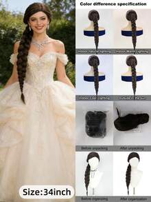 Princess-Style Multi-Color Long Thick Braid Wig, Retro Court Braided Design, High Crown For A Stylish Vibe, Breathable Wig Cap For Comfortable Wearing. Full Head Wig Suitable For Wedding Photoshoots, Cosplay, Parties, Balls, Halloween, K-POP, Y2K And Stage Performances. - Multicolor - View 5