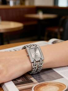 Guess Reloj de cuarzo de moda para mujer. Caja cuadrada de acero inoxidable. Esfera enjoyada con diamantes de lujo. Adecuado para diversas ocasiones. Perfecto para viajes, reuniones, regalos y uso diario. /W95088L1/W0072L1/W0072L3 - Plateado - Ver 4
