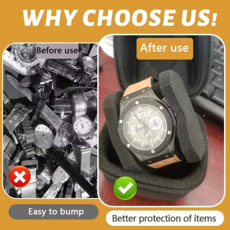 1-15格手表收纳盒，拉链礼盒（黑色），便携式手表整理展示架，适用于腕表和智能手表 - 均碼 - 查看 6