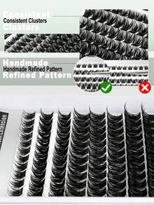 408/144/120片假睫毛套装，浓密柔软的睫毛簇，睫毛嫁接胶水，睫毛镊子，睫毛卸除剂，混合睫毛簇，自然逼真假睫毛，睫毛，假睫毛 - 黑色 - 查看 5