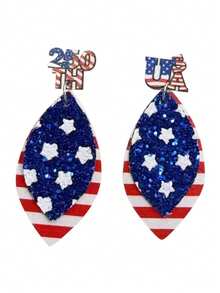 1对美国国旗耳环，250周年纪念多层星条耳环，创意派对/节日首饰 - 手工耳環 - 查看 4