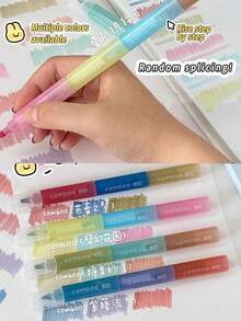 Stackable Soft-Tip Fluorescent Pens, Portable Colorful Highlighter Pens For Journaling, Students, Marking Highlights, Stress Relief, Fun Writing, Back To School - Splicing Highlighter - View 1