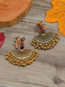 1对孔雀扇形小铃铛耳环 - 彩色 - 查看 4