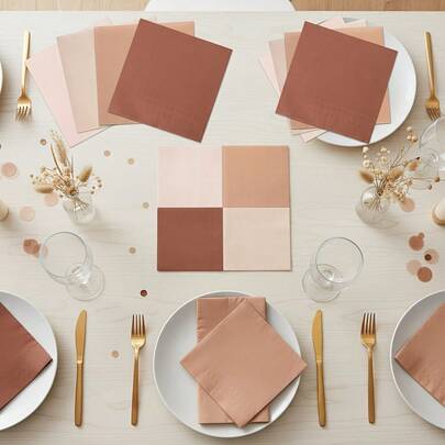 20张/40张/60张，渐变棕色一次性派对餐巾纸，双层加厚撞色派对餐巾纸，适用于婚礼、新娘、生日、婴儿派对、派对餐桌装饰、优雅午餐餐巾纸、波西米亚风彩色纸巾，4种赤陶色鸡尾酒餐巾纸，肤色一次性餐巾纸