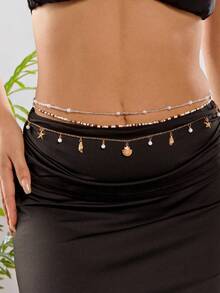 Bộ dây đeo bụng nhiều lớp hình vỏ sò và sao biển vàng dành cho nữ - 2/3 chiếc dây đeo eo đính hạt nhỏ nhắn với mặt dây chuyền hình vỏ sò và ngọc trai, trang sức cơ thể phong cách Boho bãi biển. - Nhiều màu - Xem 2