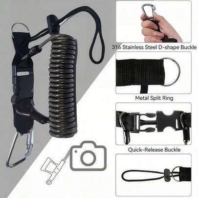 1 Pc Diving Camera Anti Lost Rope, Stainless Steel Spring Rope, Sports Camera Hanging Rope, Flashlight, Lost Hand Rope