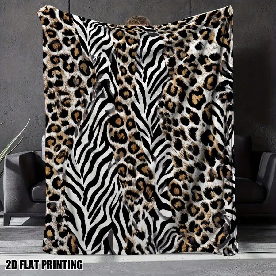 Luxury 280GSM Black Leopard & Zebra Animal Print Flannel Blanket - Soft Cozy Bedspread Suitable For Couch, Bed, Camping - - Warm Gift For,, Pets (Birthday, Christmas) - Contemporary Wildlife - Nhiều màu - Xem 1