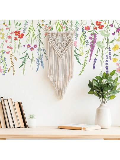 1包创意简约彩色野花双面可见玻璃静电贴纸，适用于卧室、客厅和走廊窗户装饰