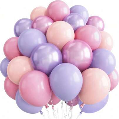 Pink And Purple Balloons, Pearl Princess Light Pink Purple Orange Latex Helium Party Balloons For Girls, Women, Bride, Baby Shower, Wedding, Mermaid, Butterfly, Fairy Birthday Party Decor