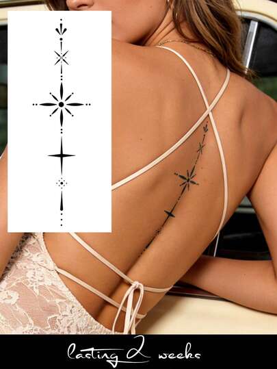 CAT QUEEN ART Temporary Spine-Shaped Tattoo Sticker, Minimalist Fine Line Long Pattern, 1-2 Weeks Waterproof Smudge-Proof Tattoo, Suitable For Chest, Waist, Abdomen, Thigh, Shoulder, Neck, Collarbone, Natural Plant Ingredients, Suitable For Y2K Music Festival, Valentine's Day, Carnival, DIY Party Holiday Gifts
