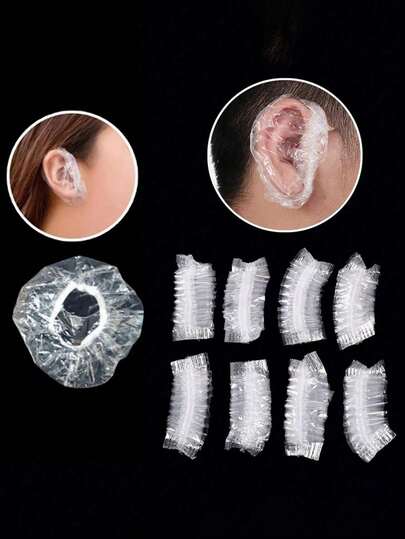 Cubiertas de oído desechables y transparentes a prueba de agua, protectores de oído de plástico para teñir el cabello, ducha, baño y salón, paquete de 100/200 piezas