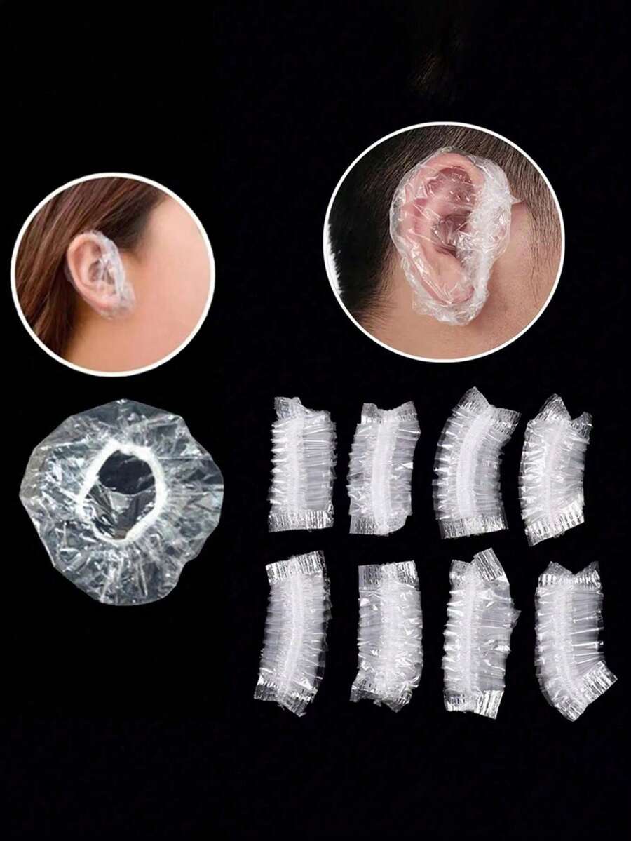 Cubiertas de oído desechables y transparentes a prueba de agua, protectores de oído de plástico para teñir el cabello, ducha, baño y salón, paquete de 100/200 piezas