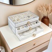 5-Tier 3-Tier Velvet Earring Ring Necklace Jewelry Storage Box With Transparent Dustproof Drawers, New Chinese Style - Multicolor - View 13