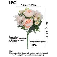 1/3束粉色人造绣球花和牡丹玫瑰花束，适合家居、婚礼、新娘装饰、情人节礼物 - 淺粉色 - 查看 3