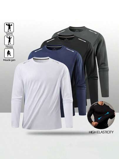 Áo sơ mi dài tay nam kiểu dáng thường ngày, thích hợp cho thể thao và tập luyện, chất liệu lụa băng, thoáng khí, màu trơn, độ co giãn cao.