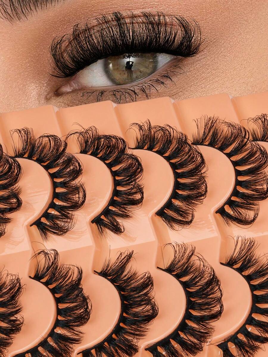 7 Cặp lông mi giả tự nhiên, kiểu Manga, dài và mỏng, mềm mại và trông tự nhiên, lông mi dạng dải. - màu đen - Xem 1