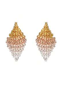 Retro Shining Club Bar Rhombus Crystal Rhinestone Earrings Stud Wedding Party Graduation Jewelry - Orange - View 2