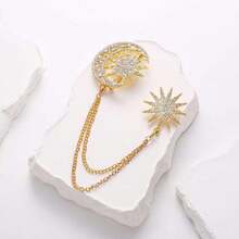 1pc Elegant Rhinestone Star & Moon Chain Brooch, Snowflake Design, Suitable For Festival Gifts, Hijab Accessories, Daily Wear, Business Meetings, Birthday Parties, Wedding Attire Gifts For Mother, Father, Graduation, And Teacher - Multicolor - View 4