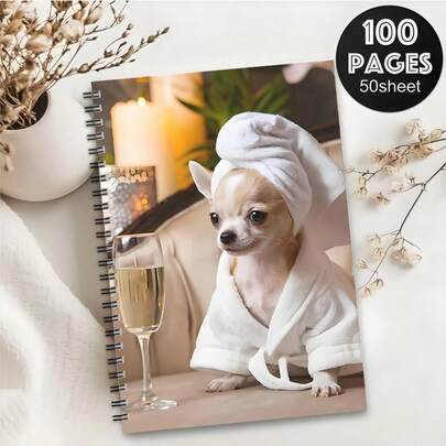 1 pièce Cahier à spirale mignon avec chiot, 100 pages spiralées durables, convient pour l'étude, le travail et la prise de notes, matériau de qualité, carnet de croquis, papier de haute qualité, cadeau pour les acheteurs, agenda d'étude, journal thématique, cahier. Convient pour les 4 saisons