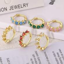 Circle Ear Buckle With Multi Heart Colorful Zirconia Inlay, Fashion Piercing Jewelry For Tragus Helix Earlobe Daily Wear - EK00005Blue - View 3