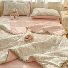 1pc Floral Pattern Summer Quilt, Soft & Comfortable Ruffled Design, Suitable For Dorm, Bedroom, Apartment, Spring & Summer, Bedding Set (Pillow Case Not Included) - Pink - View 6