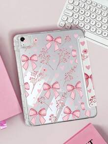 Transparent Acrylic Backshell Trifold Double-Sided Printed Flat Case With Floral & Bow Design, Compatible With IPad 10th Gen/11th Gen/10.2/10.5/Air4/Air5/10.9/Pro 11/Air 11-In.(M2)-2024/Pro 11-In.(M4)-2024/ Air 11-Inch (M3) 2025/ (A16) 11 Inch 11th Generation 2025 Mini6/Mini7/Air1/Air2/9.7/ Air 8(M4)2026(11-Inch) Models - Multicolor - View 3