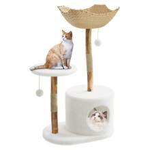 Modern Wood Cat Tree Tower, Natural Wood Frame,Stylish Indoor Cat Condo & Furniture For Kittens And Cats - 無色 - 查看 1