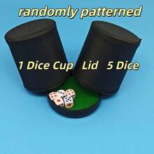1pc PU Leather Dice Cup With Lid, Green/Red Lining, Quiet Dice Board Game With 5 Dice, Mute Leather Dice Cup Set - Multicolor - View 13