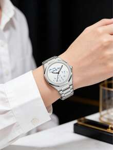 GUANQIN 1 chiếc đồng hồ nam phát sáng, kiểu dáng thanh lịch, màu bạc và đen, vỏ thép không gỉ, đồng hồ đeo tay thạch anh, mặt số chữ số Ả Rập, đồng hồ cơ tự động dành cho nam, thích hợp cho Lễ Phục Sinh, Halloween, Giáng Sinh, Ngày của Cha, Mùa tựu trường, Học sinh, Sinh nhật, Lễ hội, Ngày Valentine, Hẹn hò, Kinh doanh, Hàng ngày, Quà tặng, Lễ hội âm nhạc, Mùa cưới. - Bạc - Xem 6