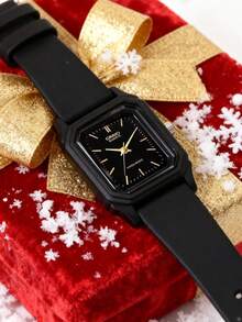 Casio Women's Quartz Watch, Minimalist Square Black Resin Case And Strap, Black Dial With Gold Hands And Bar Markers, Thin And Fashionable Retro Y2K Style For Daily Wear - Black - View 5