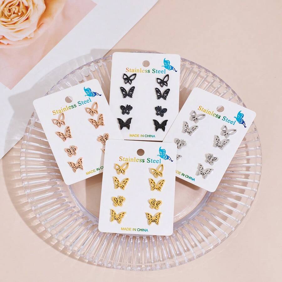 Bông tai hình bướm bằng thép không gỉ, kiểu dáng dễ thương và đơn giản lấy cảm hứng từ động vật, món quà thích hợp để đeo hàng ngày. - 2ZH010 - Xem 1