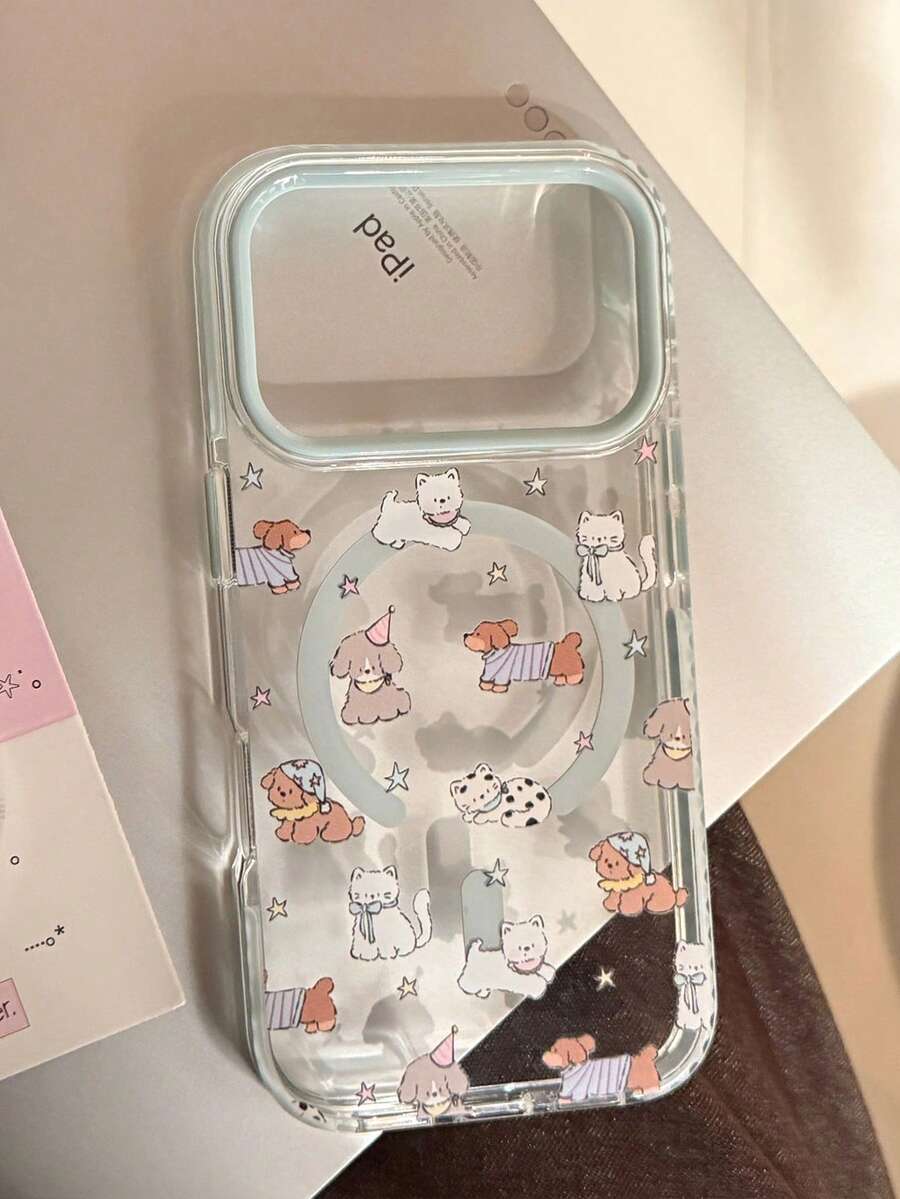 适用于 17 Pro Max 的磁吸式手机壳，透明款，趣味涂鸦狗卡通设计 - 無色 - 查看 1