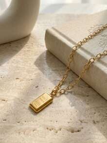 Dây chuyền vàng mini hình viên gạch bằng thép titan cao cấp của Luxury Niche - Vàng - Xem 2