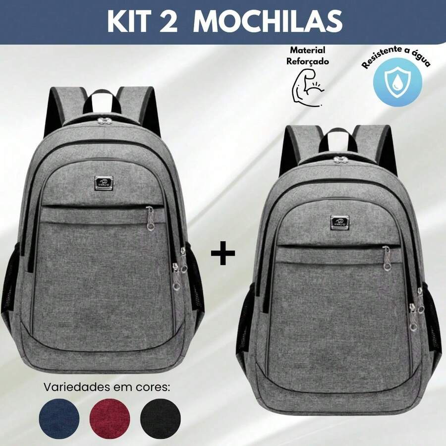 Two-Piece Set Of Large, Functional Men's Backpacks For School, College, And Work - Grey - View 1
