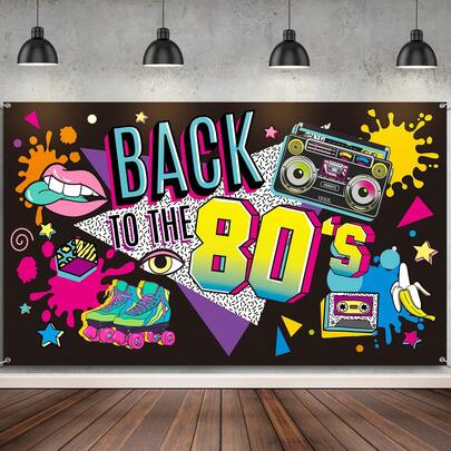 1pc 80s Retro Party Backdrop, Vintage Disco Photo Booth Banner Suitable For 80s Theme Birthday Party, Hip Hop Party Decor