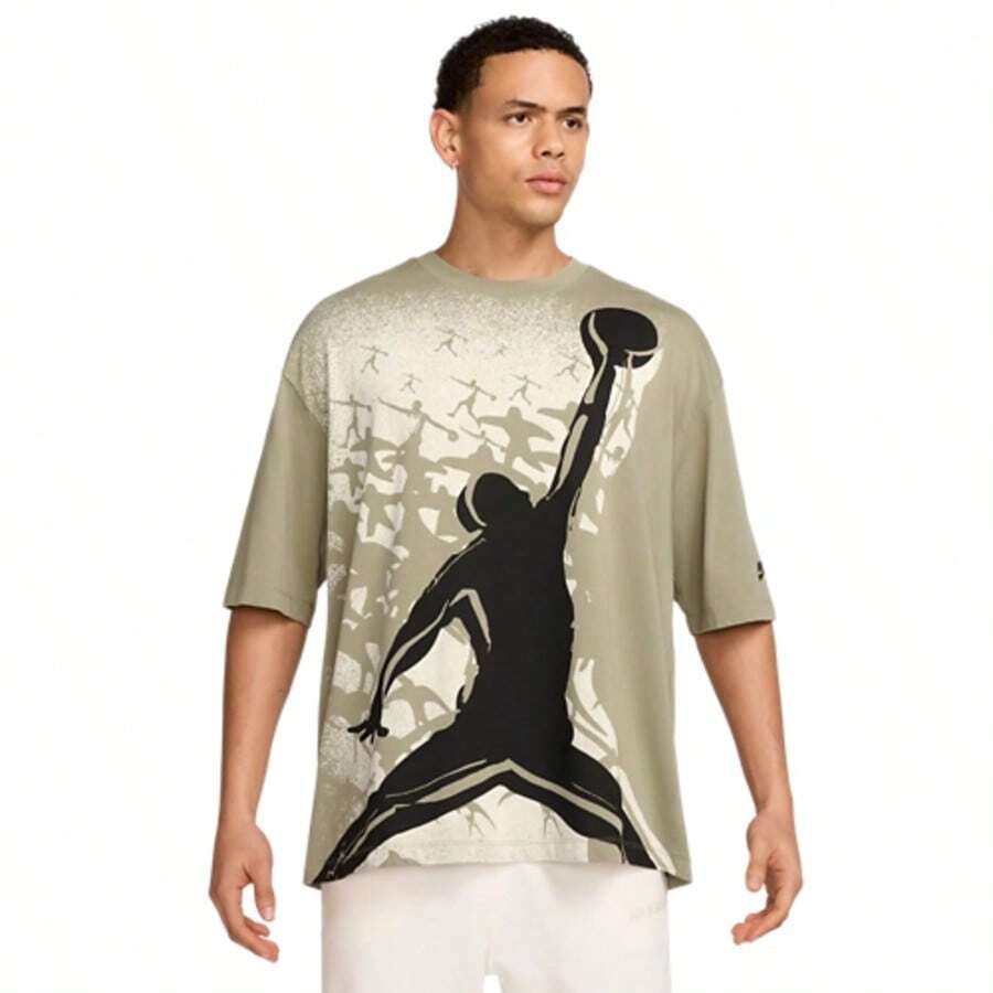 Nike Jordan NC Reissue Oversize Short Sleeve Crew Men's Khaki Black HQ8982-238 - 芥末黃 - 查看 1
