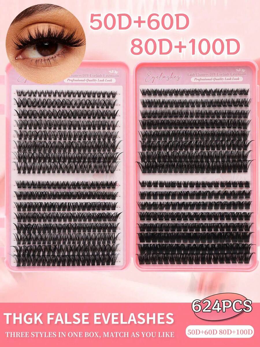 640/624/608/590/384/320 cặp mi giả dạng chùm riêng lẻ, độ cong D, hỗn hợp 30D 40D 50D 60D, chiều dài 8-16mm, mềm nhẹ, có thể tái sử dụng, bộ dụng cụ nối mi tự làm dành cho người mới bắt đầu. - D - Xem 1