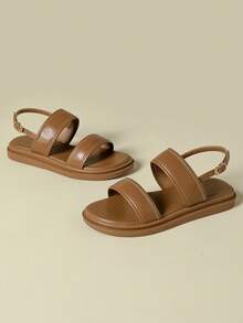 Giày sandal quai ngang khóa cài mới năm 2026 dành cho nữ, gót thấp, đế dày, kiểu dáng bohemian retro tươi trẻ, hở mũi, đế bằng, thoải mái, thích hợp cho mùa hè, màu sắc kẹo ngọt, thoáng khí, thanh lịch khi phối với váy, phong cách thường ngày, đi biển, quai đan chéo, size 33-43 - màu nâu - Xem 3