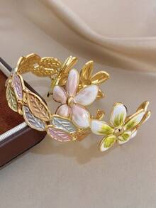 Bộ 1 vòng tay mạ vàng 18K, thiết kế tinh tế với men nhiều màu sắc, họa tiết hoa, đeo ở cổ tay (không phải cánh tay), phù hợp cho nữ, trang sức thép không gỉ phong cách Bohemian mùa hè, thích hợp cho kỳ nghỉ, quà tặng Ngày của Mẹ, tiệc tùng hàng ngày, Ngày Valentine, đám cưới, lễ hội âm nhạc, Giáng sinh, hẹn hò, Lễ Phục sinh. - Nhiều màu - Xem 4