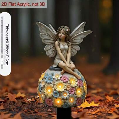 1 món đồ trang trí vườn cổ tích 2D phẳng - Nàng tiên acrylic 2D ngồi trên quả cầu hoa, thiết kế nhọn, trang trí sống động trong nhà/ngoài trời cho chậu cây và luống hoa, nàng tiên thanh lịch dang rộng đôi cánh, thiết kế nhẹ và bền.